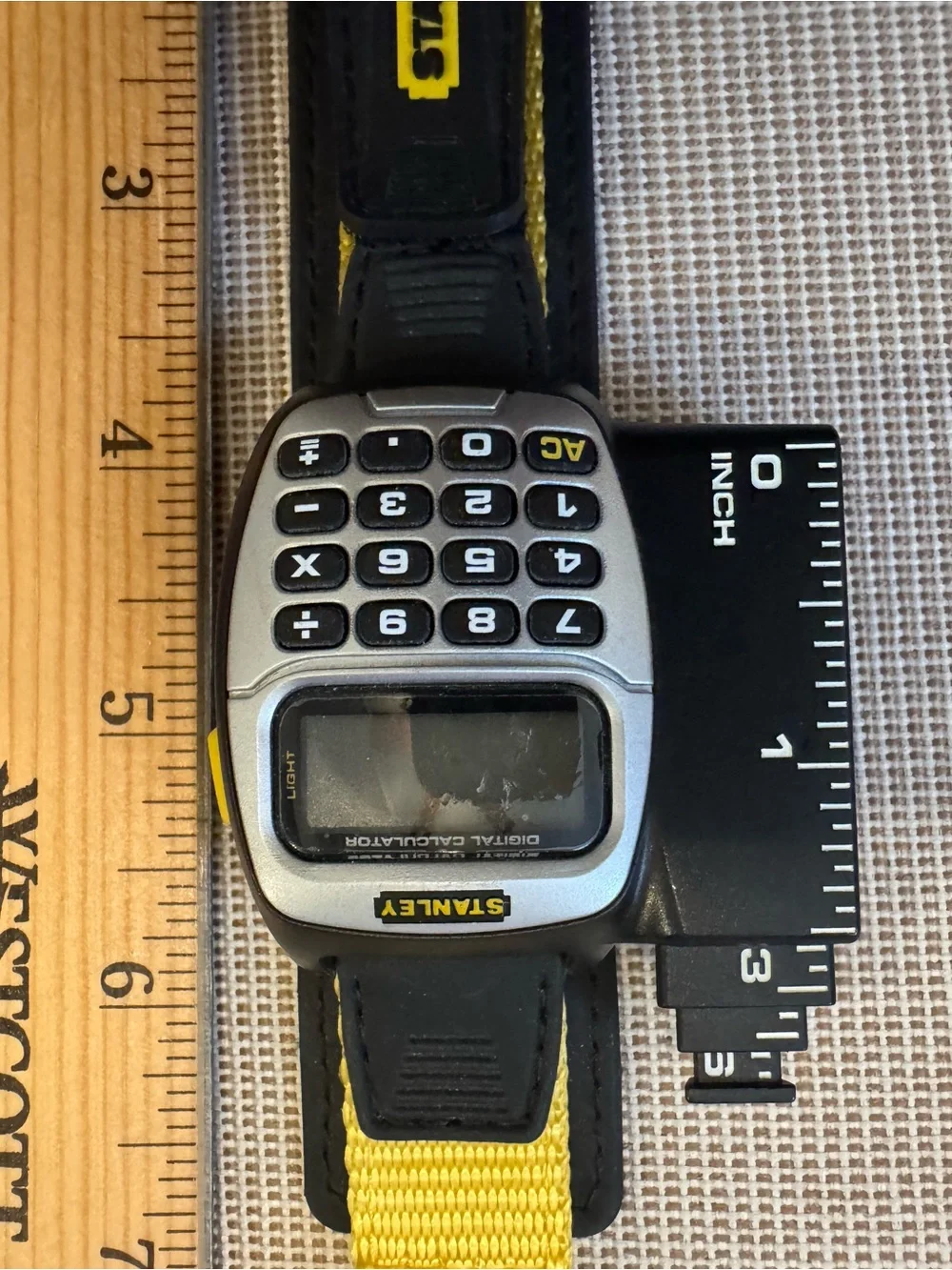 Stanley Black and Yellow Wrist Calculator Watch with Ruler